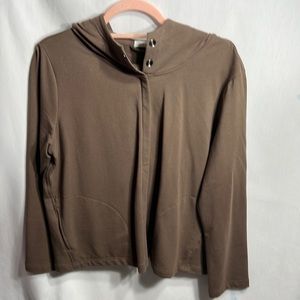 Purejill sweatshirt hood/capri pull up pants (L) button down, solid light brown